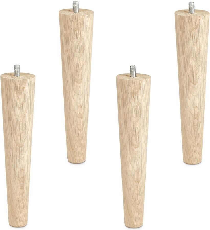 Sotech Set van 4 meubelvoeten eiken ruw H 200 mm conisch Ø 45 25 mm met M8 draadstang van