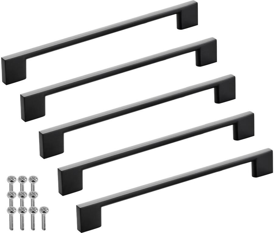Sotech set van 5 meubelgrepen BLACKLINE XII BA 192 mm zwart mat aluminium (lengte 224 mm breedte 9 mm hoogte 28 mm) design vitrinegrepen