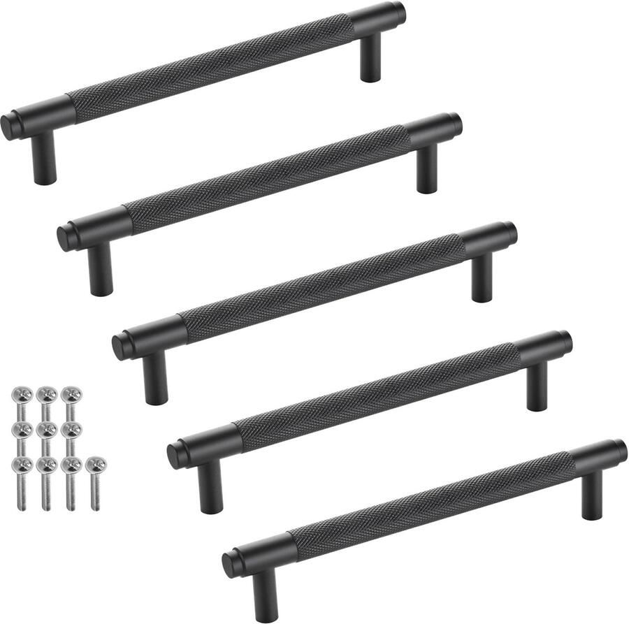 Sotech verpakking van 5 meubelgrepen BLACKLINE VIII BA 160 mm mat zwart (lengte 192 mm diameter 14 mm hoogte 35 mm) design keukengreep van aluminium