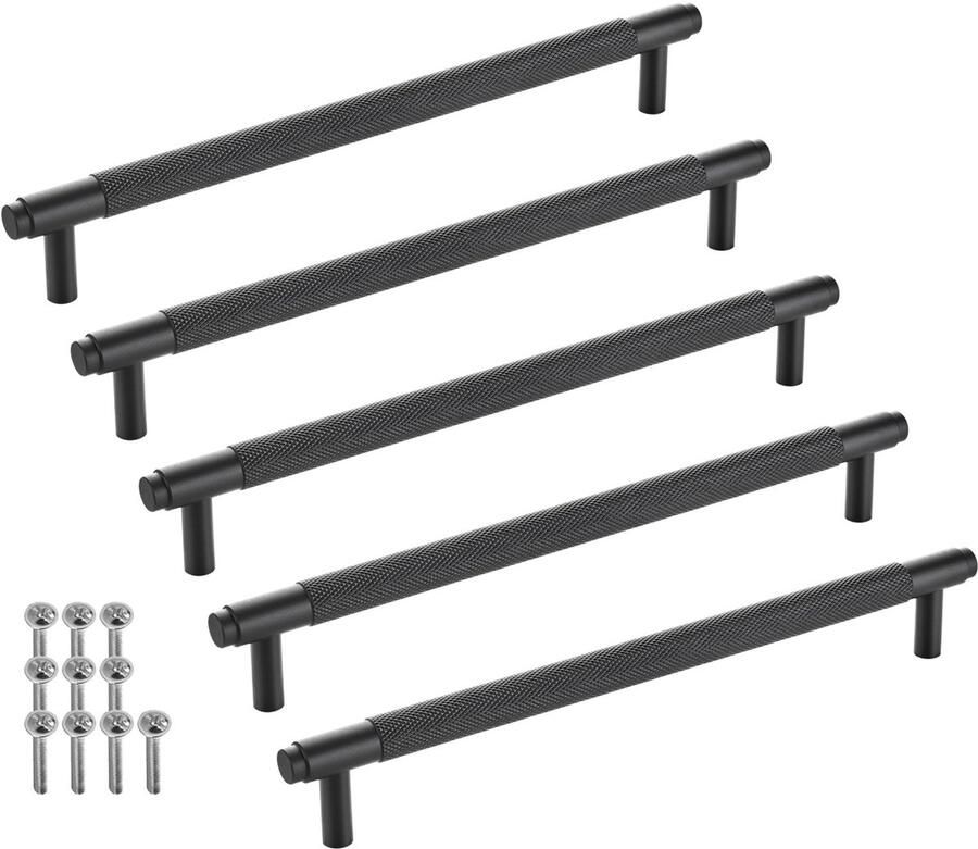 Sotech verpakking van 5 meubelgrepen BLACKLINE VIII BA 224 mm mat zwart (lengte 256 mm diameter 14 mm hoogte 35 mm) designgreep van aluminium