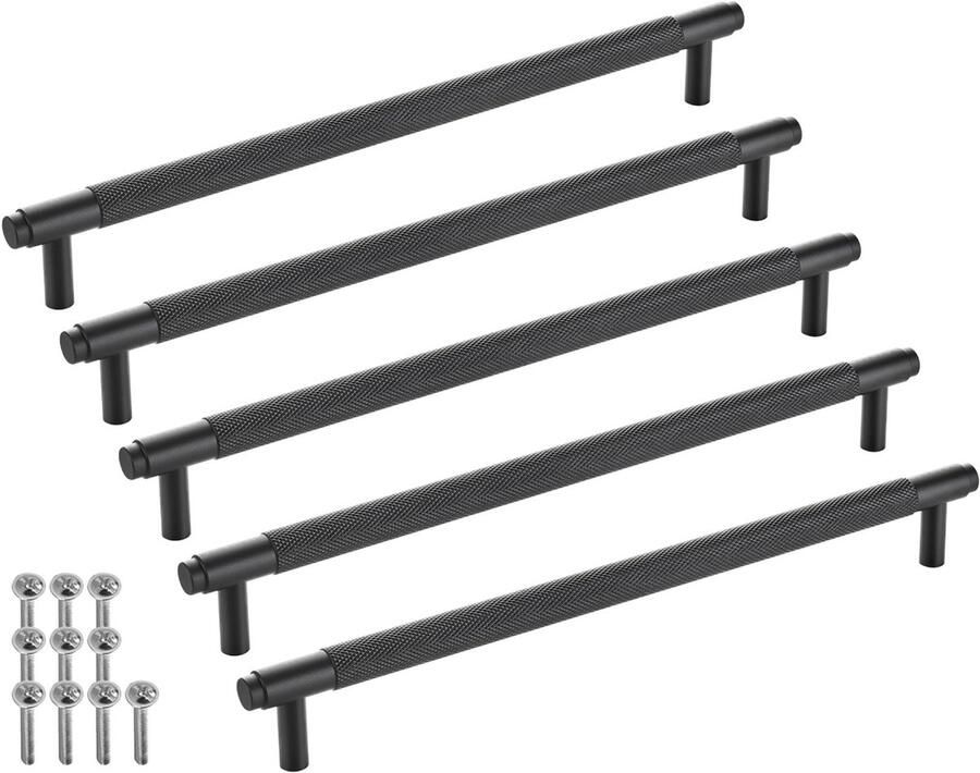 Sotech verpakking van 5 meubelgrepen BLACKLINE VIII BA 256 mm mat zwart (lengte 288 mm diameter 14 mm hoogte 35 mm) design kastdeurgreep van aluminium