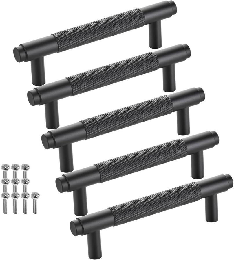 Sotech verpakking van 5 meubelgrepen BLACKLINE VIII BA 96 mm mat zwart (lengte 128 mm diameter 14 mm hoogte 35 mm) design ladegreep van aluminium