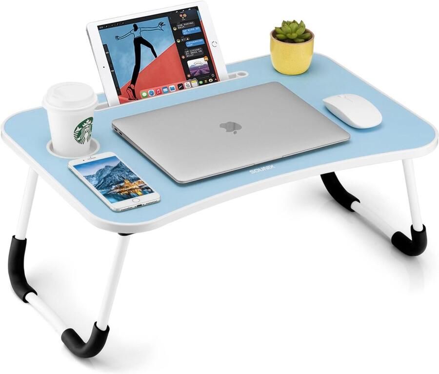 Sounix Bedtafel Laptoptafel Inklapbaar Banktafel Ontbijttafeltje Blauw