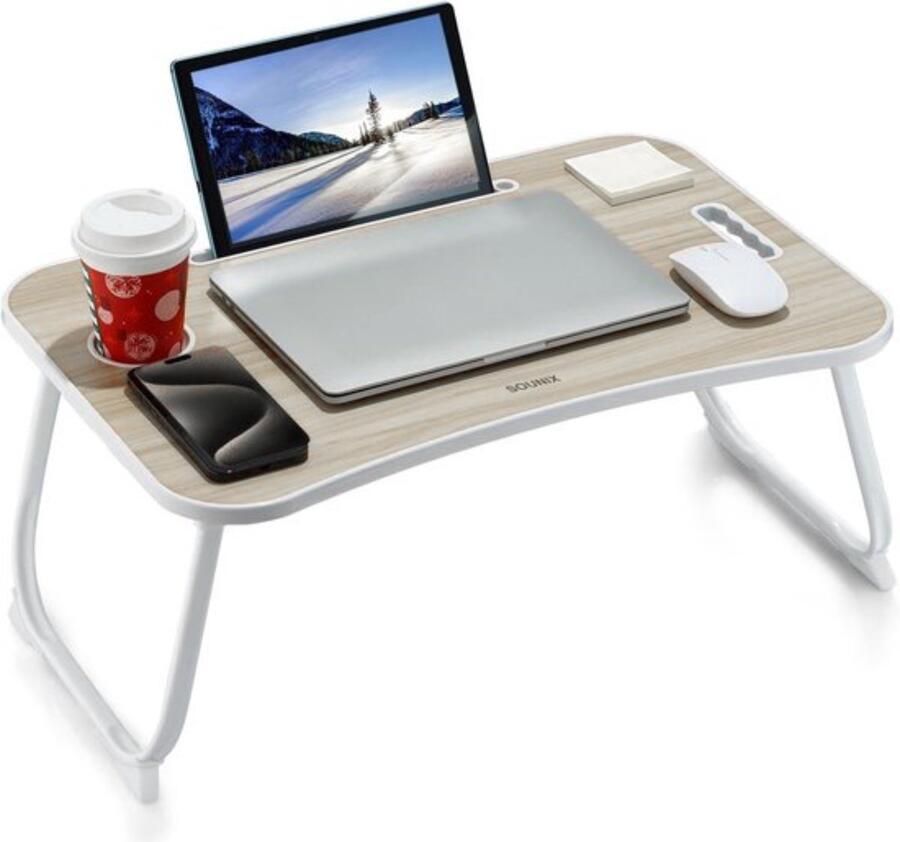 Sounix Bedtafel Laptoptafel Inklapbaar Banktafel Ontbijttafeltje Lichtbruin