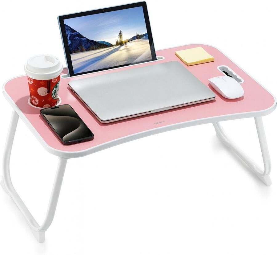 Sounix Bedtafel Laptoptafel Inklapbaar Banktafel Ontbijttafeltje Roze