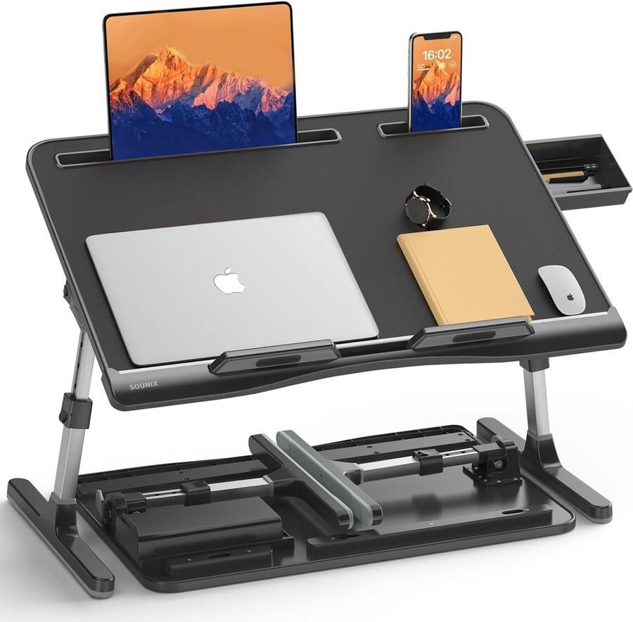 Sounix Laptoptafel Bedtafel Banktafel Laptoptafel verstelbaar Laptopstandaard Ontbijttafel Ontbijt op bed Zwart