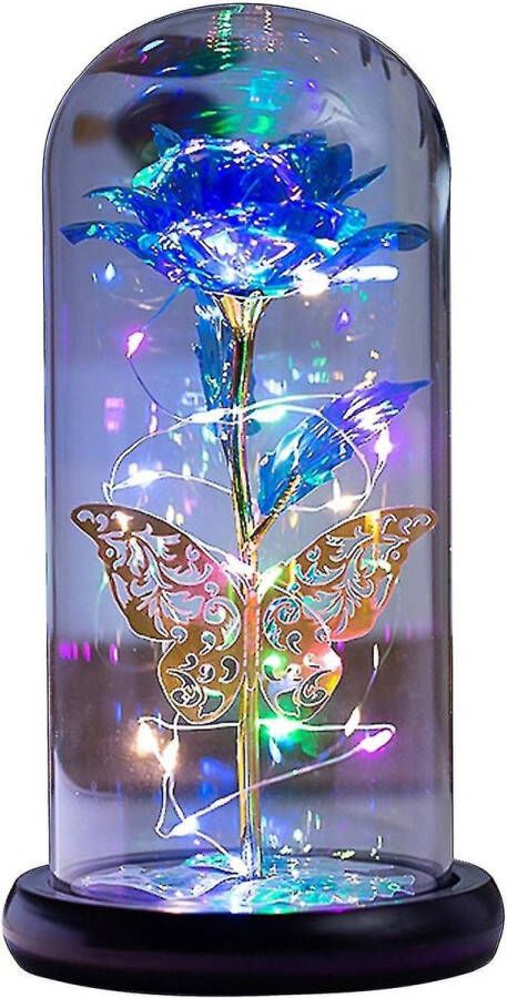 Souvenirsutrecht Galaxy Rose Lamp blauw Met Kleurrijke Led Rozenbloemen In Glazen Batterij Aangedreven Geschenken Voor Vrouwen Huwelijk Valentijn cadeautje Roos