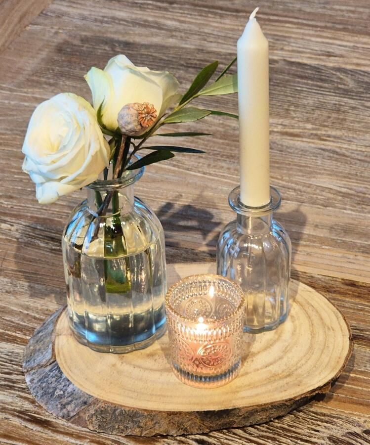 Spaas Kaarsen 36 Delige Dekoratie Set Kristalflesjes met SPAAS Geurkaarsen Huwelijksfeest Deko & Cadeau Idee Oriental Rose Deko Kaarsen Plankje met Kristalglas Flesjes + 24 Clearlight Geurkaarsen + 8 Mini Tafel Kaarsen (4 5 en 5 Branduren)