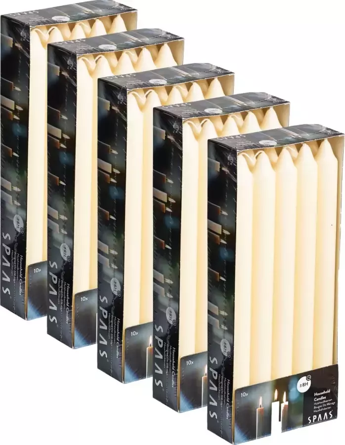Spaas Tafel kaarsen huishoud 24cm ± 8 uur Ivoor Promopack 50 kaarsen