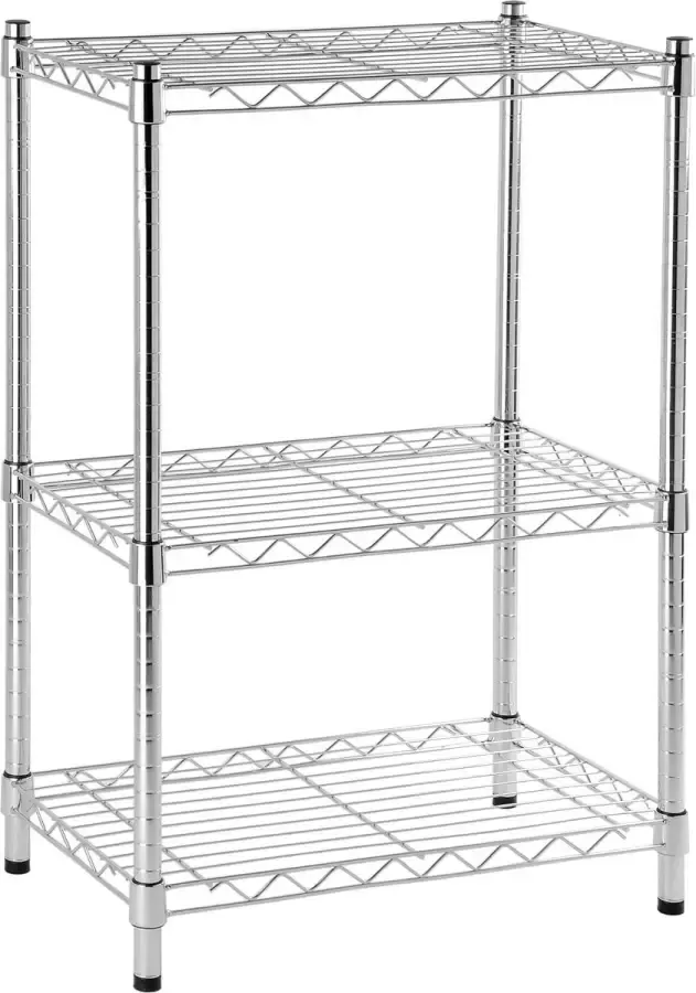 Spaceo opbergrek metaal metalen rek in chroom met 3 planken B60 x D35 x H90 cm