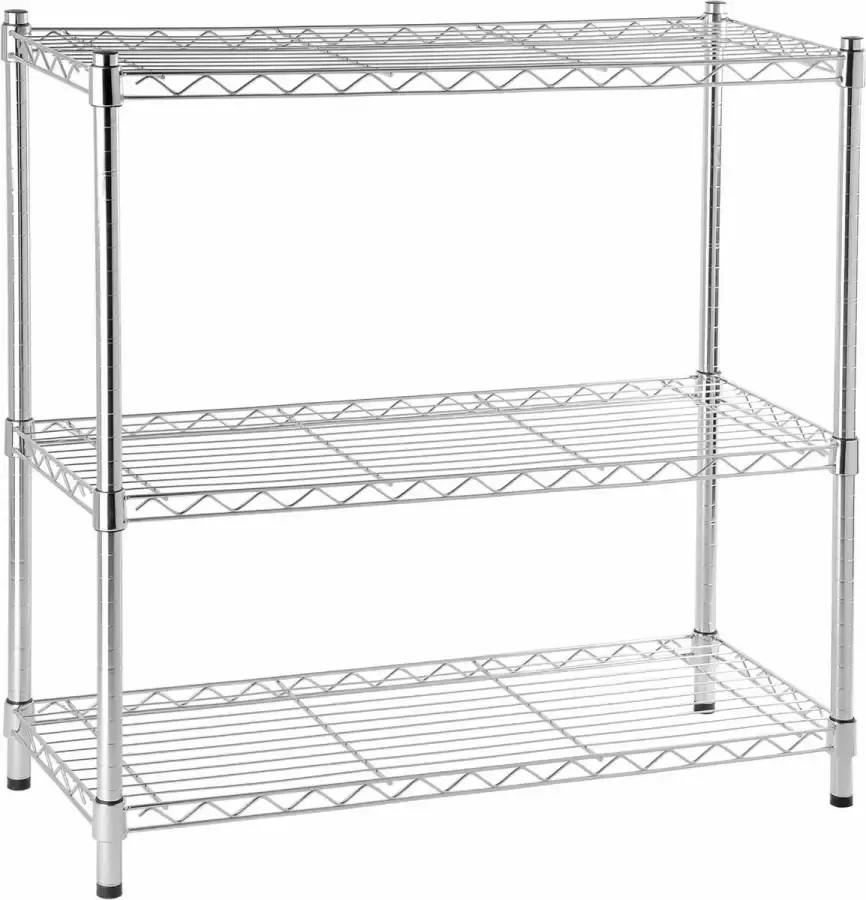 Spaceo opbergrek metaal metalen rek in chroom met 3 planken B90 x D35 x H90 cm