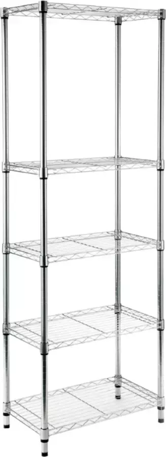 Spaceo opbergrek metaal metalen rek in chroom met 5 planken B60 x D35 x H180 cm