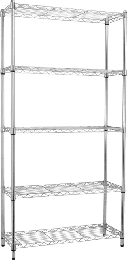 Spaceo opbergrek metaal metalen rek in chroom met 5 planken B90 x D35 x H180 cm