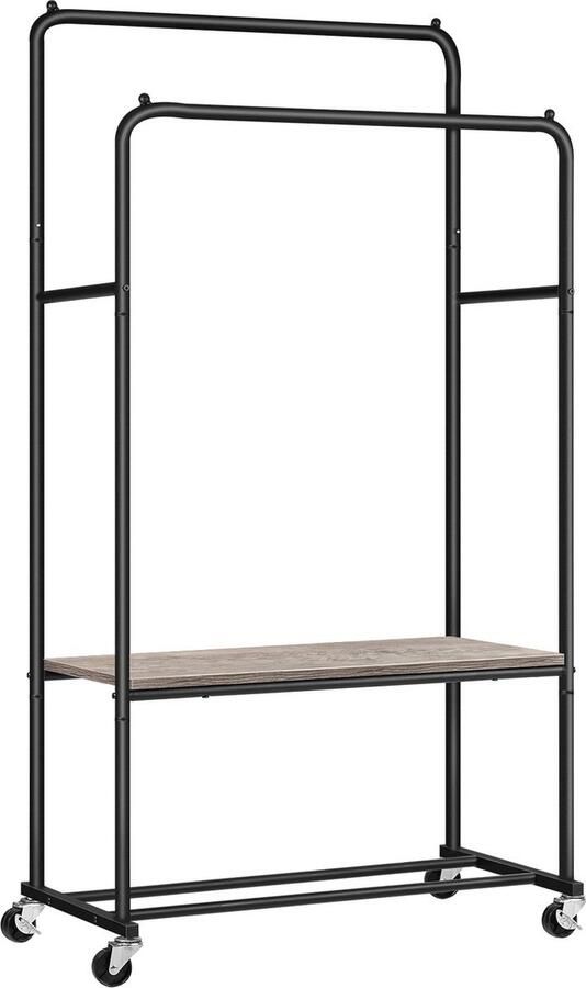 Spark Home Kledingrek metaal Kledingrek hout- Kledingrek zwart Kledingrek op wieltjes 156cm- 84cm- 46cm