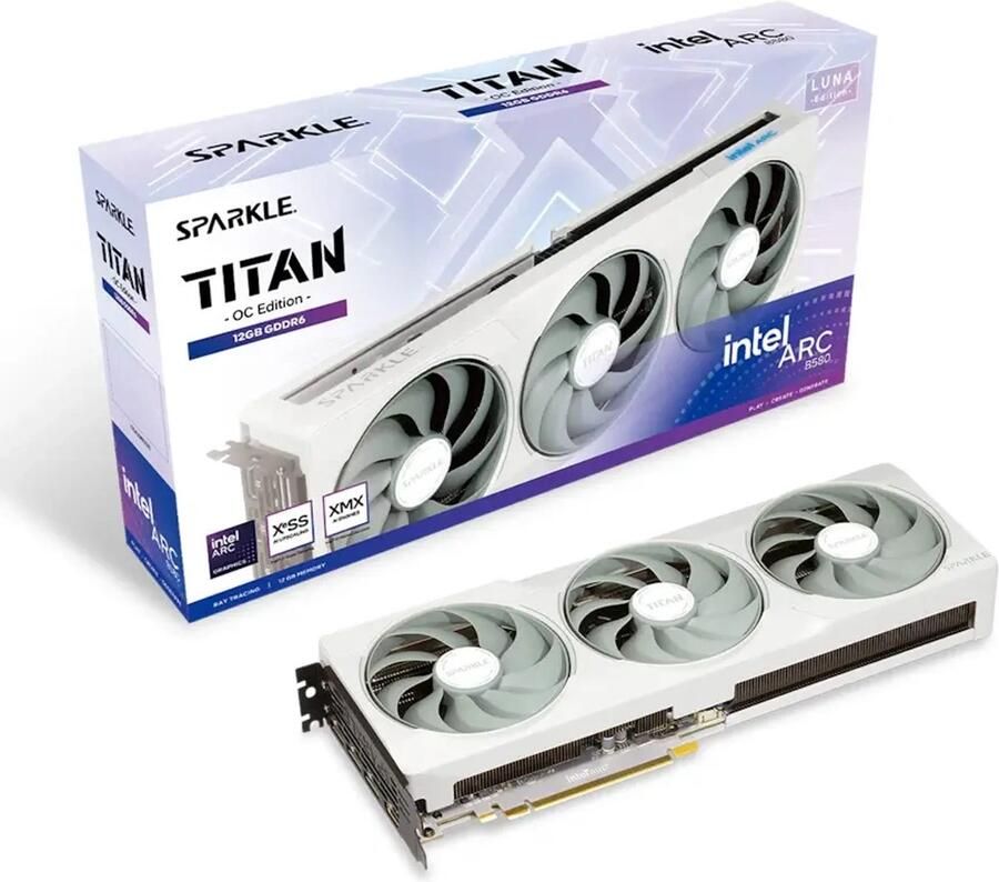SPARKLE Intel Arc B580 TITAN Luna OC Videokaart 12GB GDDR6 PCIe 4.0 1x HDMI 2.1 3x DisplayPort 2.1