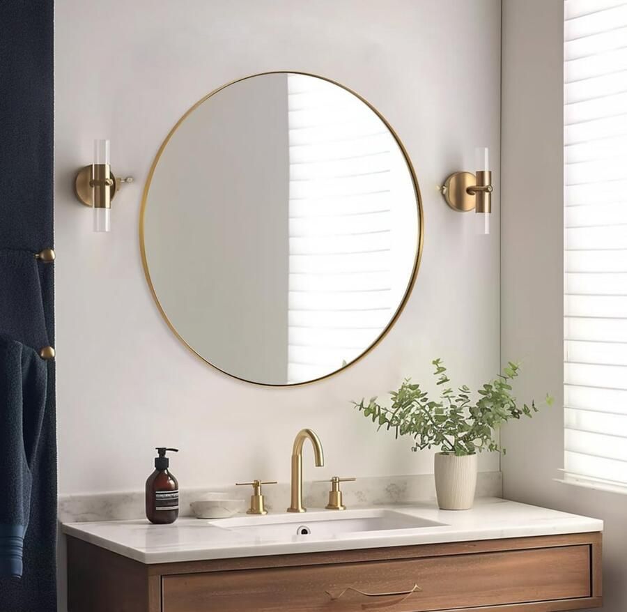 Spiegelshop.nl DMC Ronde Spiegel 75 cm Badkamerspiegel Spiegel Rond Goud Roestvrijstalen Frame voor Badkamer Kaptafel Woonkamer Hal