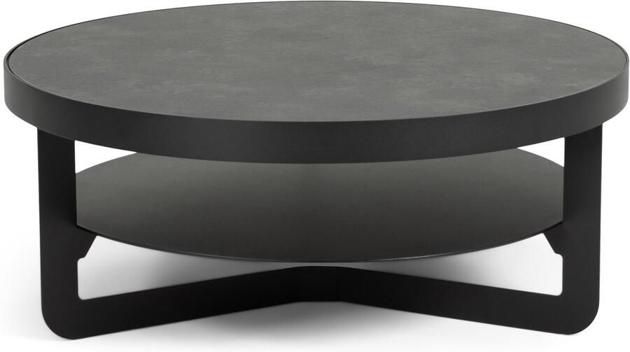 Spinder Design salontafel DOUGLAS ø80 cm Staal Zwart HPL Steenlook