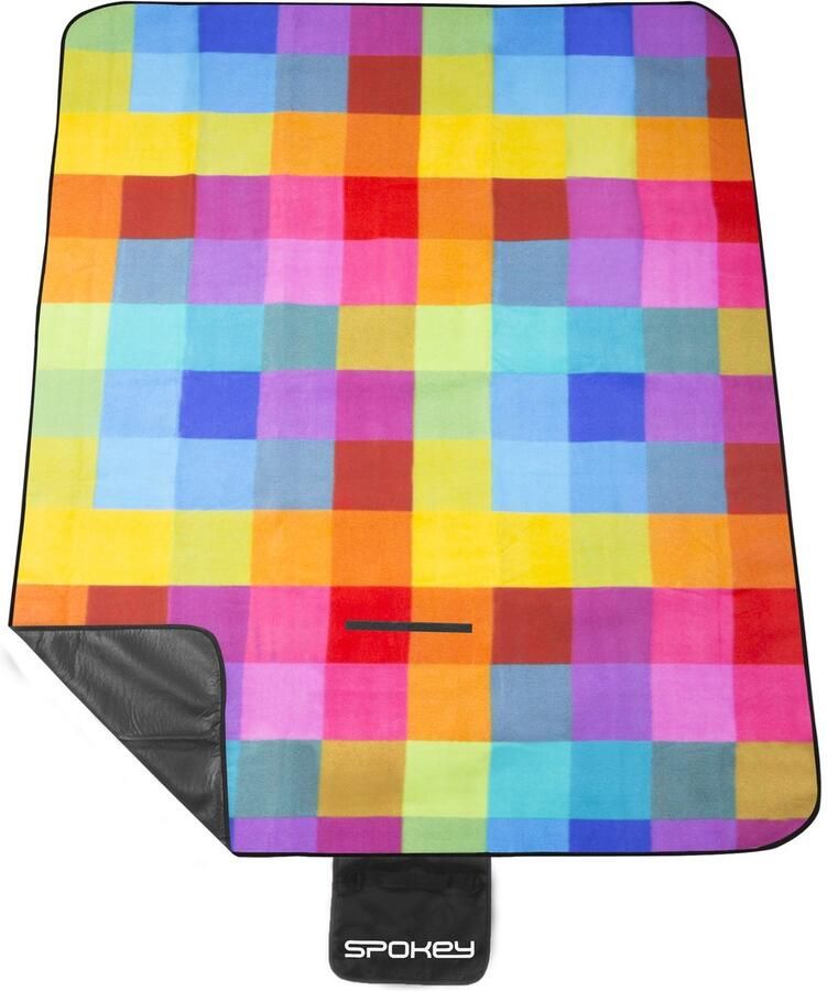 Spokey PICNIC COLOUR Picknickdeken Multicolor 130x150 cm 100% fleece Waterdichte onderlaag Afneembare schouderband