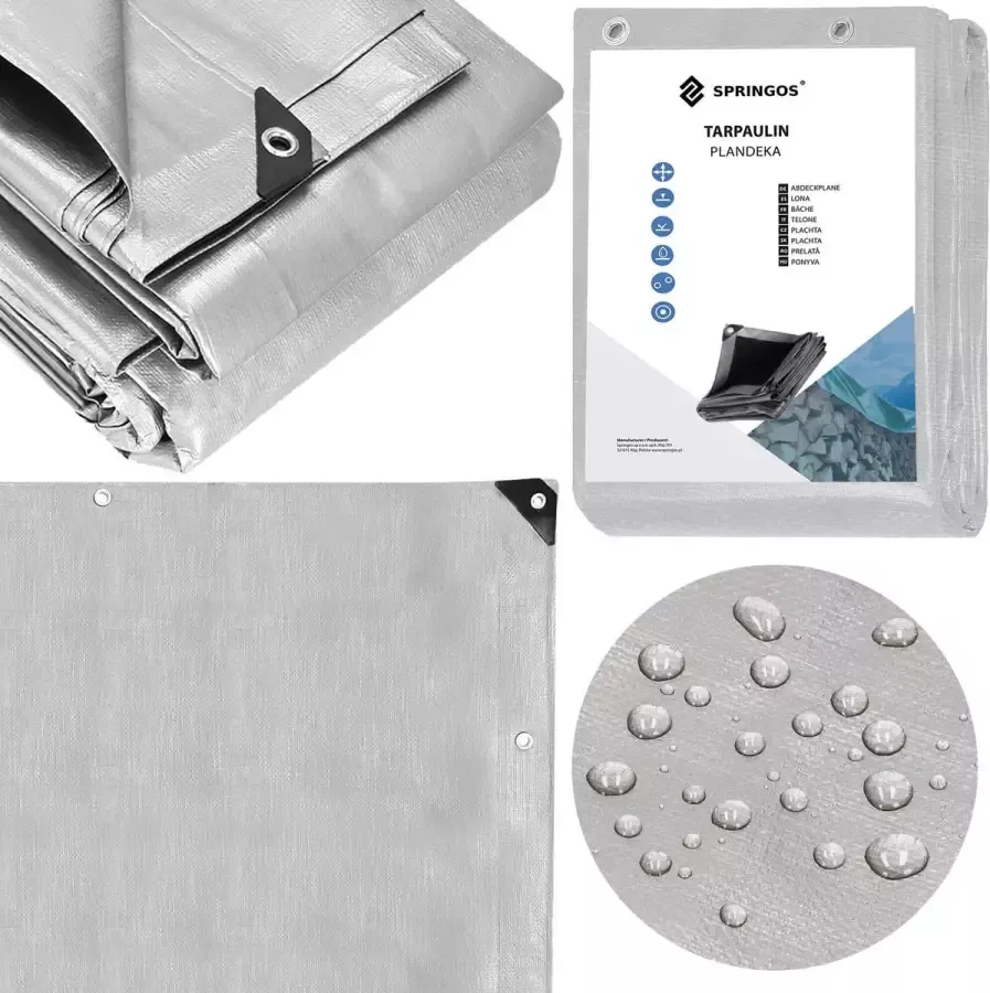 Springos Afdekzeil Dekzeil Zeildoek Waterdicht PVC 4 x 8 m 270 g m2 Grijs Zwart