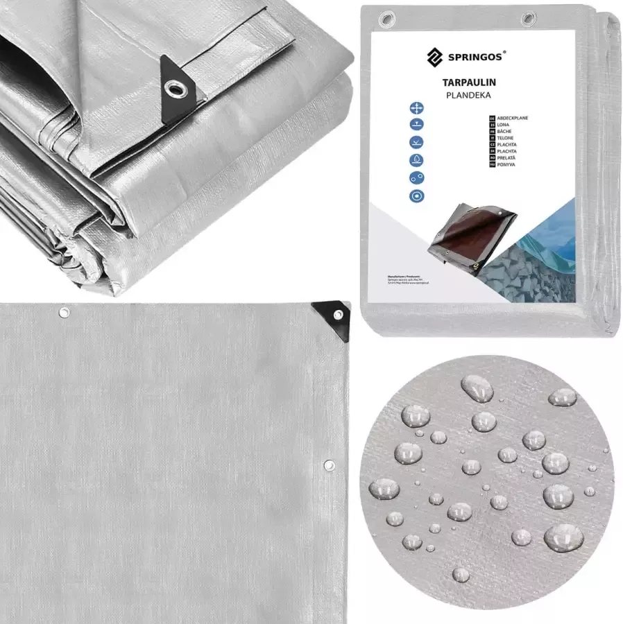 Springos Afdekzeil Dekzeil Zeildoek Waterdicht PVC 8 x 6 m 210 g m2 Grijs Bruin