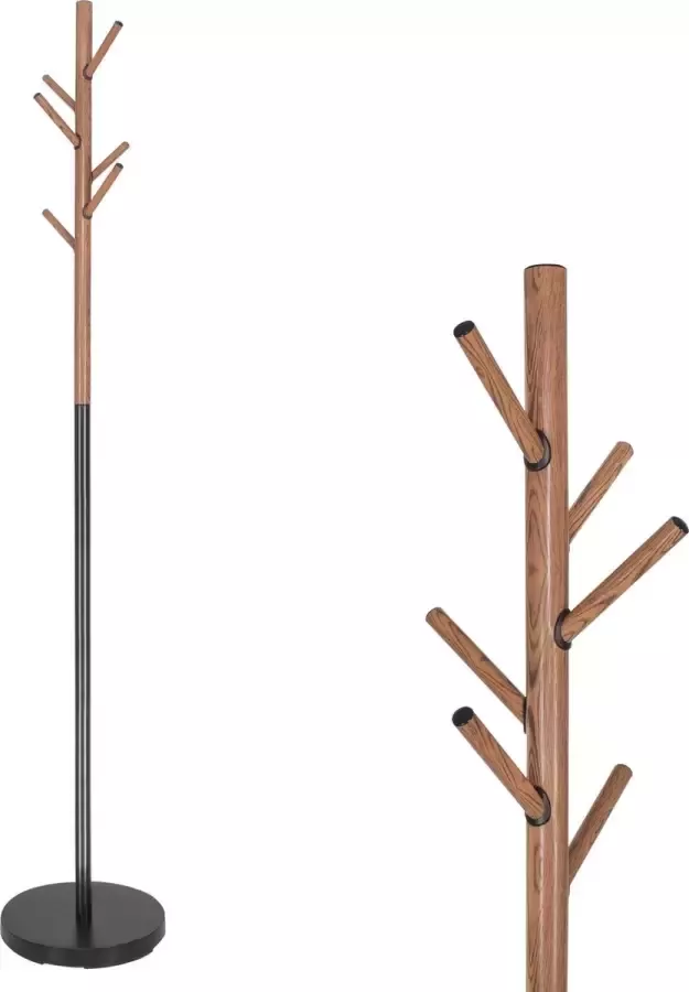 Springos Kapstok Staand Kapstok 6 Haken 180 cm Metaal Zwart Bruin