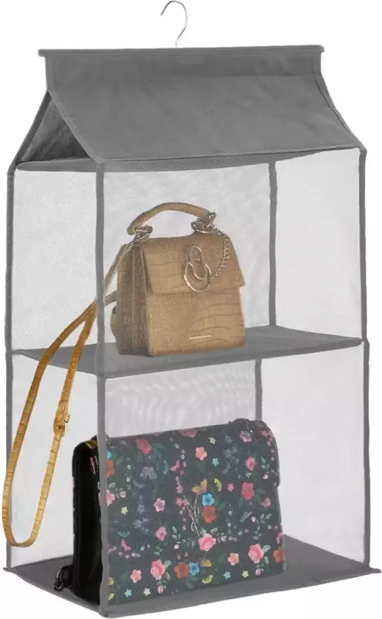 Springos Kast Organizer Kleding Organizer Hangende Opberger 2 planken Inclusief haak Grijs