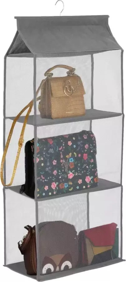 Springos Kast Organizer Kleding Organizer Hangende Opberger 3 planken Inclusief haak Grijs