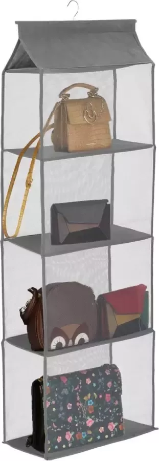 Springos Kast Organizer Kleding Organizer Hangende Opberger 4 planken Inclusief haak Grijs