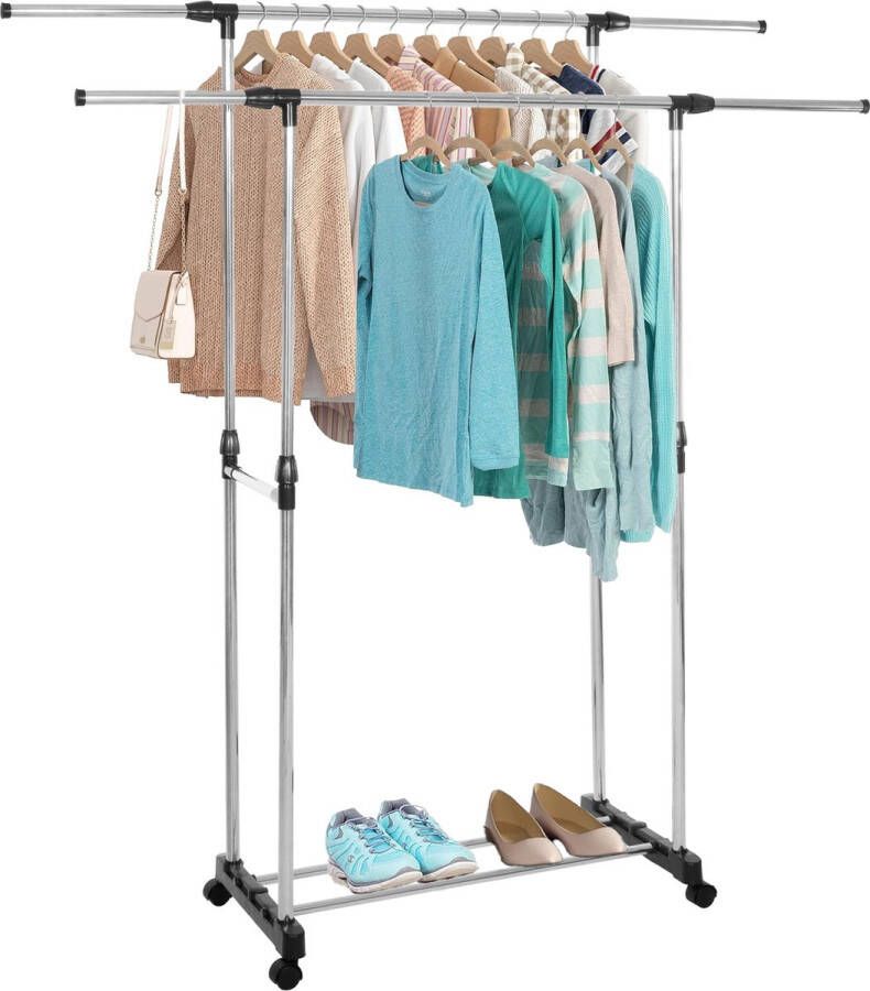 Springos Kledingrek 2 Delig -Schoenenrek Aluminium Kunststof 45x150x155 CM
