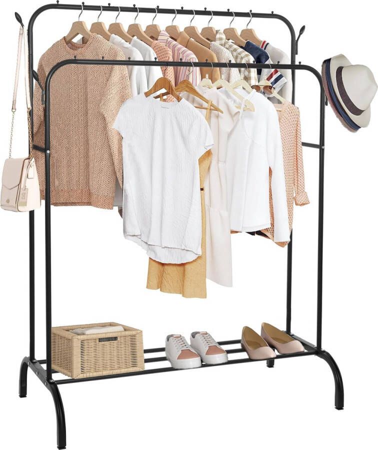 Springos Kledingrek 2 Delig Schoenenrek Metaal Zwart 110 x 55 x 146 CM