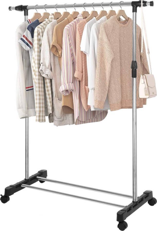 Springos Kledingrek Schoenenrek Aluminium Kunststof -Inclusief Wielen 45x150x160 CM