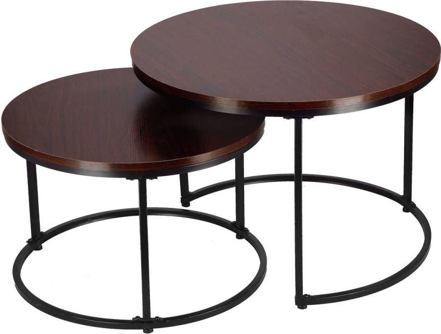 Springos Salontafel Set Rond 2-Delig Zwart Donkerbruin