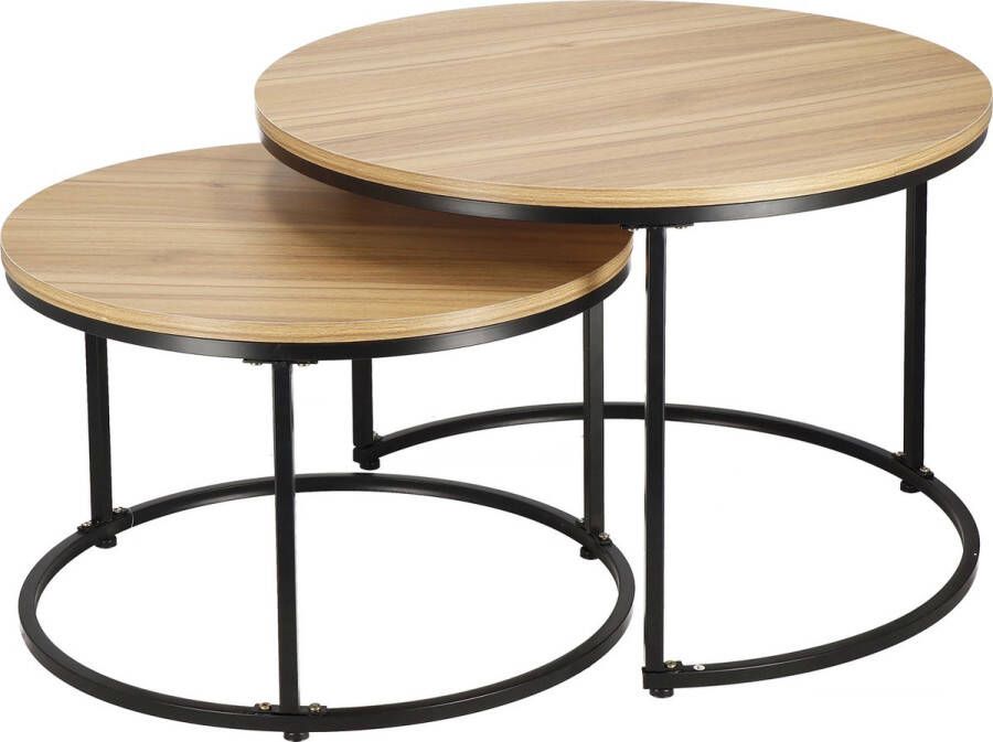 Springos Salontafel Set Rond 2-Delig Zwart Naturel