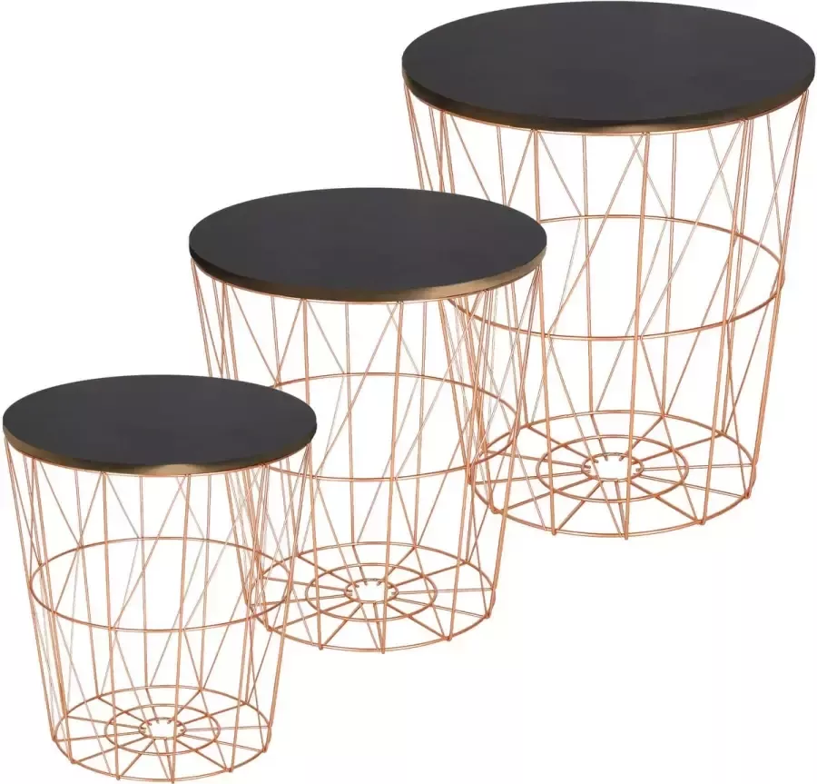 Springos Salontafel Set Rond 3-Delig Koper Zwart