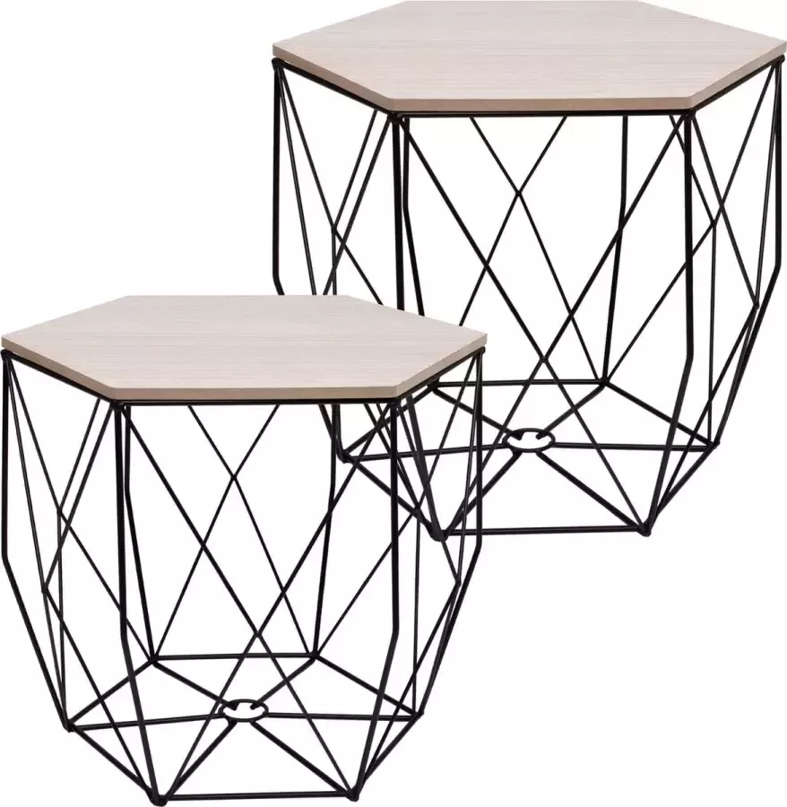 Springos Salontafel Set Rond 3-Delig Zwart Hout