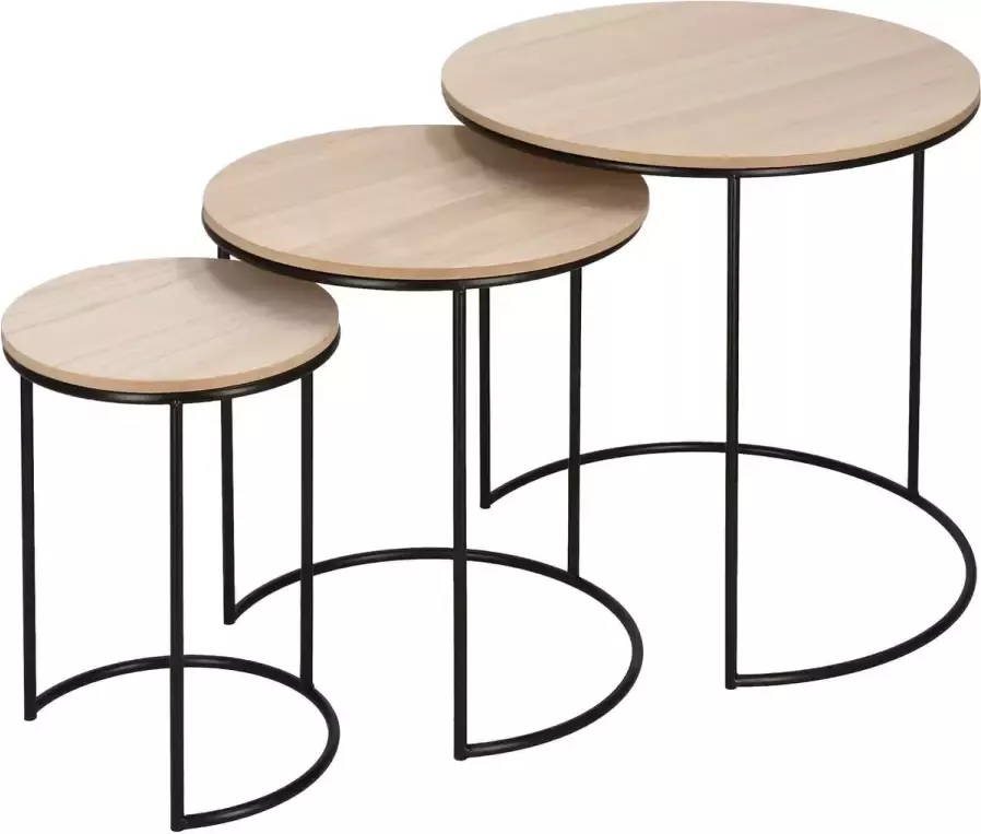 Springos Salontafel Set Rond 3-Delig Zwart Hout