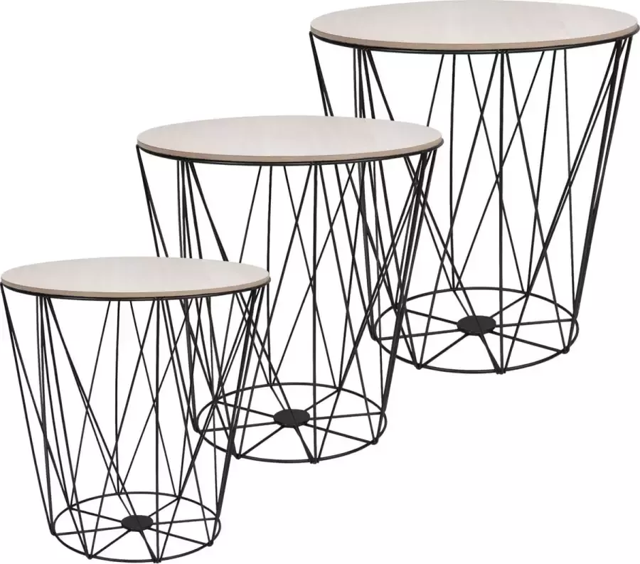 Springos Salontafel Set Rond 3-Delig Zwart Hout