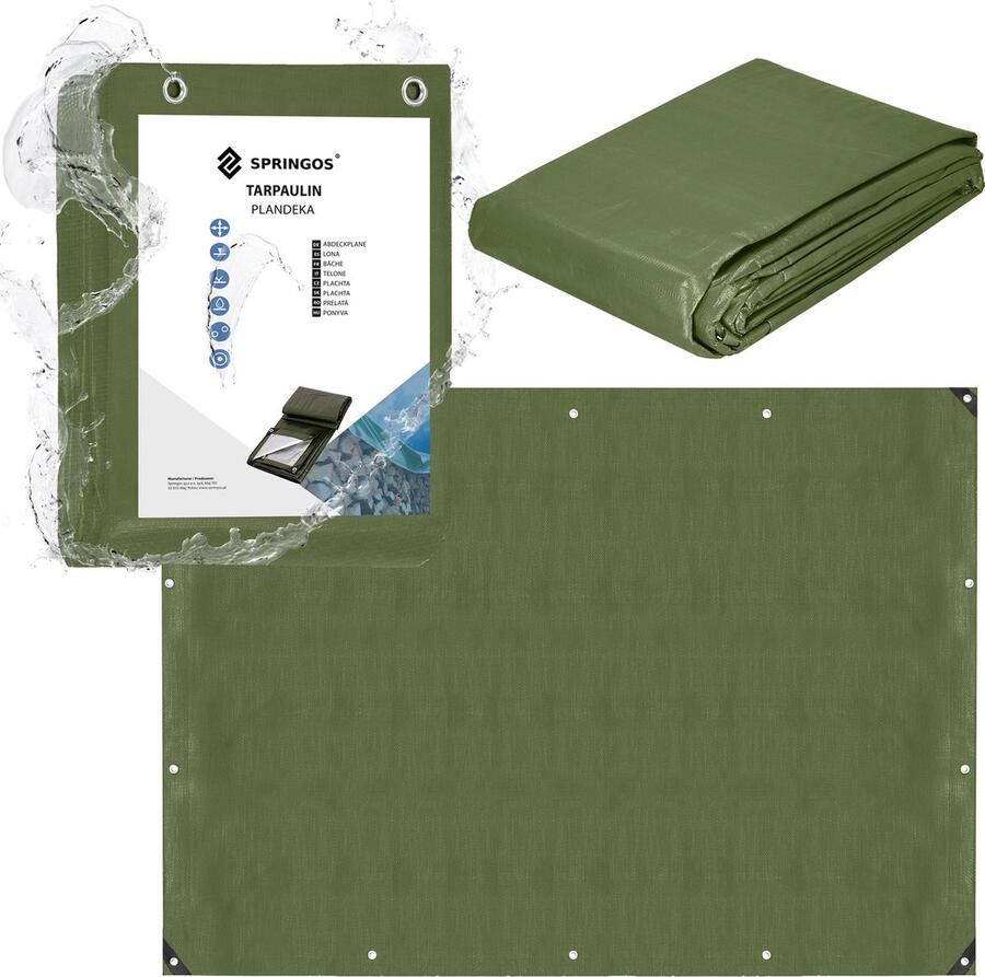 Springos Afdekzeil Dekzeil Zeildoek Waterdicht PVC 4 x 8 m 120 g m2 Groen