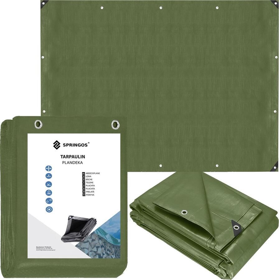 Springos Afdekzeil Dekzeil Zeildoek Waterdicht PVC 6 x 8 m 120 g m2 Groen