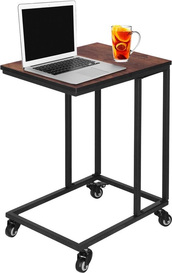 Springos Bijzettafel Op wielen Rechthoek Bijzettafel 2 Stuks Zwart Bruin