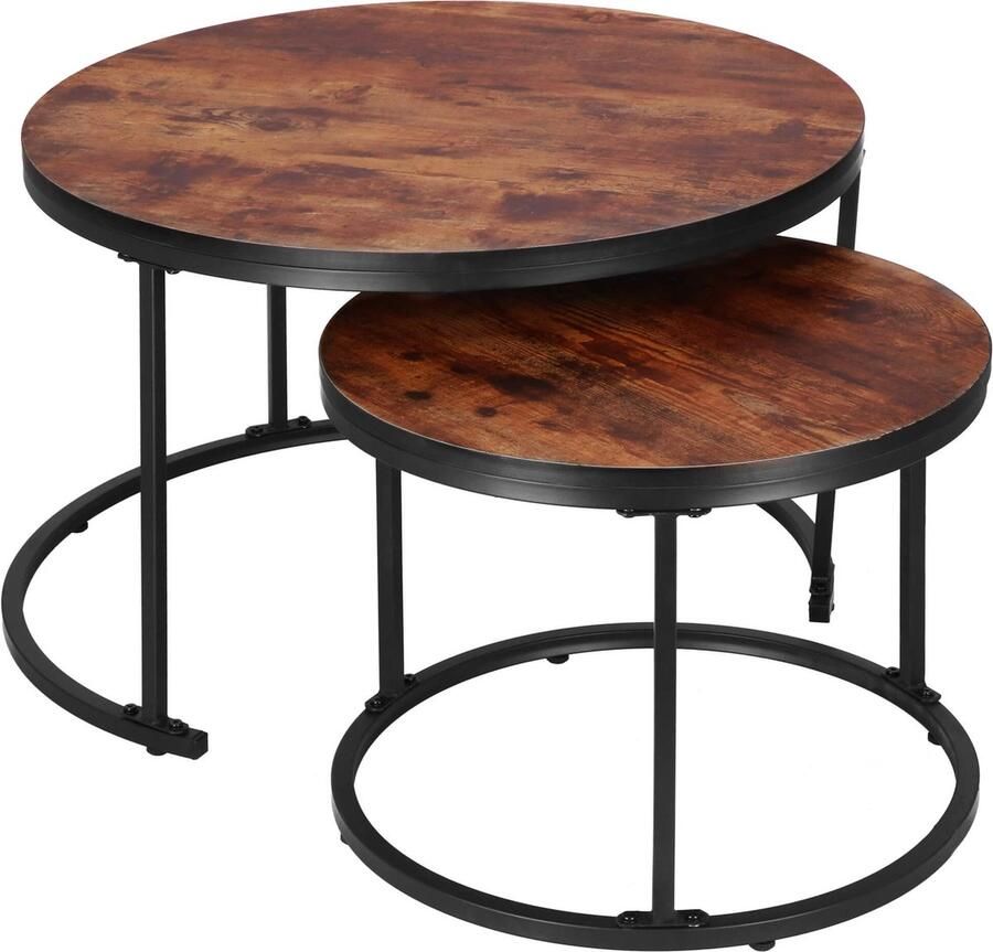 Springos Bijzettafel Set Van Twee Salontafel Rond Bijzettafel 2 Stuks Zwart Bruin