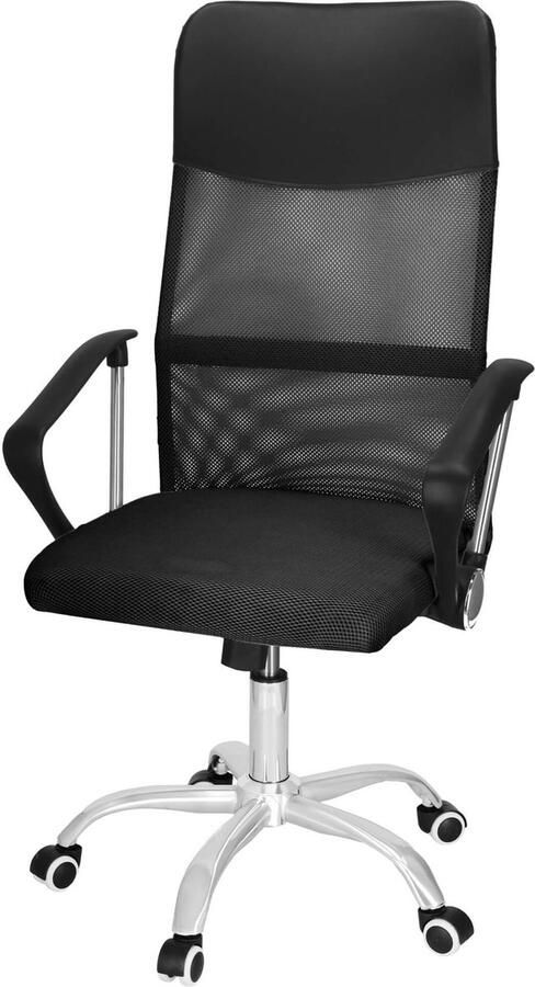 Springos Bureaustoel Draaibaar Metalen Onderstel Kunststof Eco-leer Zwart 120 kg