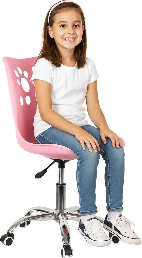 Springos Kinder Bureaustoel Draaibaar Metalen Onderstel Kunststof Roze 120 kg