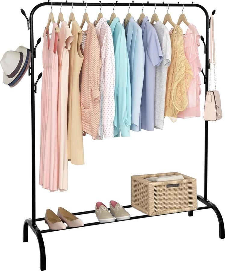 Springos Kledingrek Metaal 15 Kg 146 x 110 x 40 cm Zwart