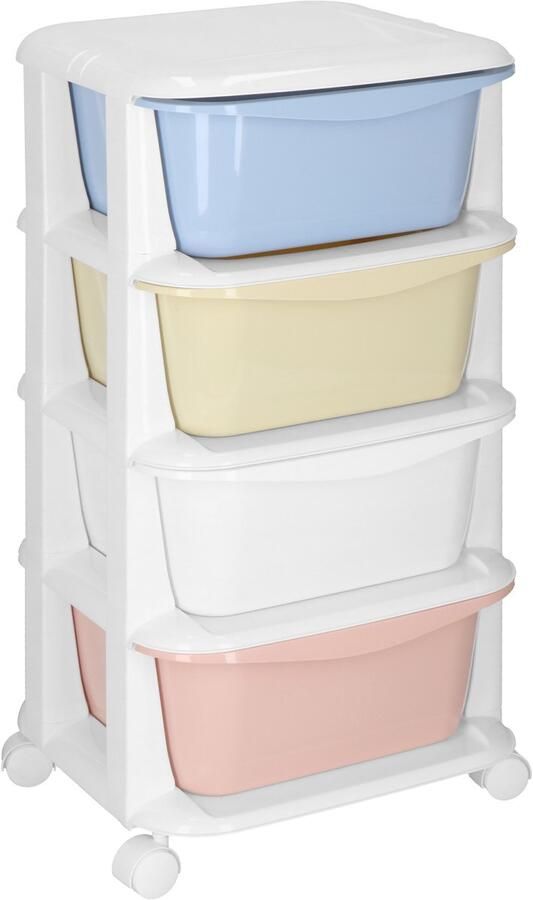 Springos Ladekast Ladesysteem Speelgoedkist Ladeblok Opbergkast Met 4 Laden Op Wielen Kunststof Meerkleurig