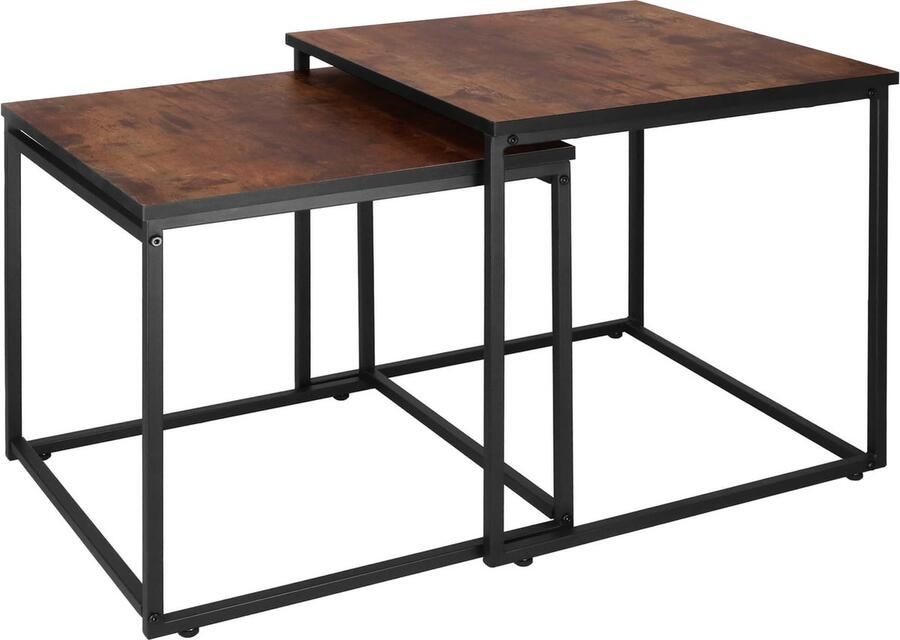 Springos Salontafel Set Vierkant 2-Delig Zwart Donkerbruin