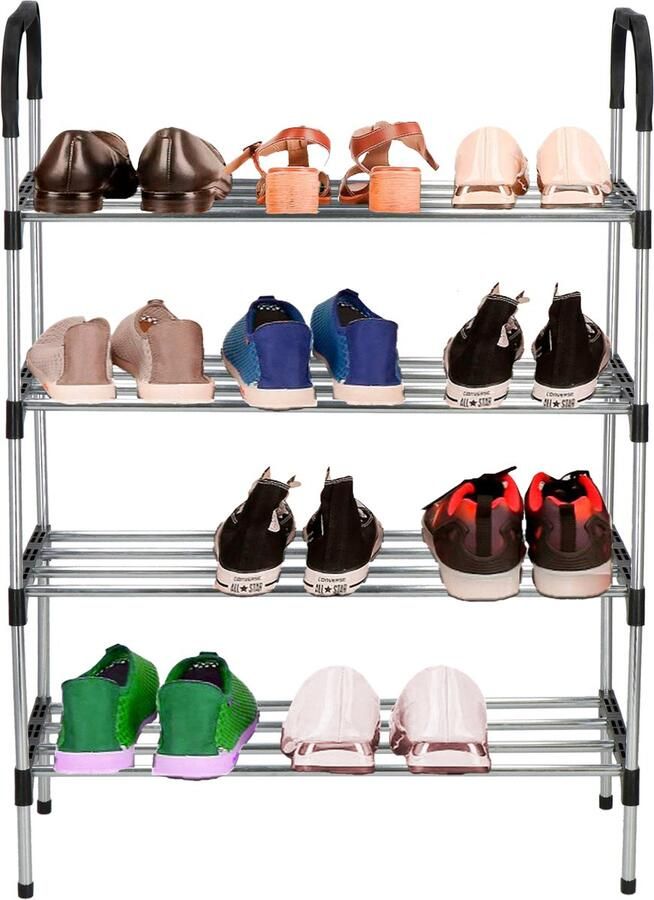 Springos Schoenen Rek Schoenen Kast Metalen Kast 4 Planken Zilver 83.5 x 27.5 x 60 cm