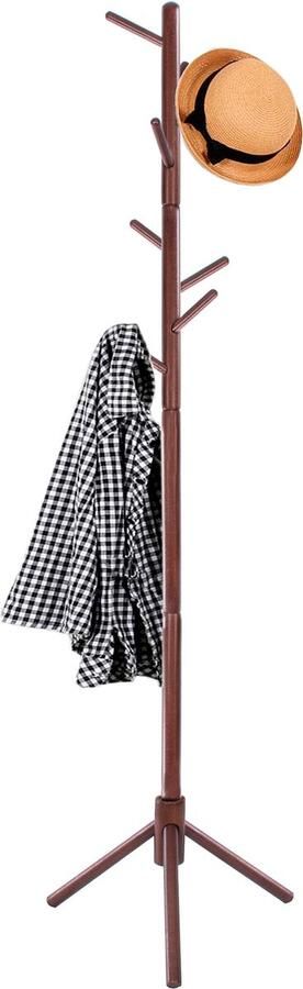 Springos Staande Kapstok Hout 8 Haken Donker Hout 175 cm