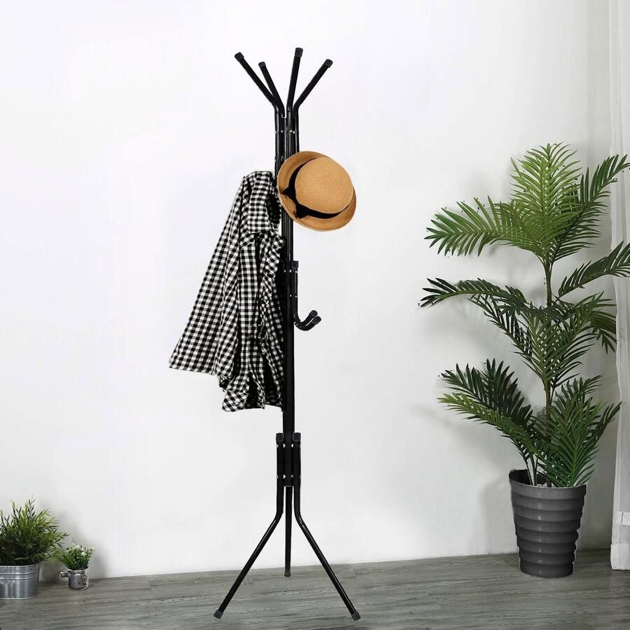 Springos Staande Kapstok Metaal 12 Haken Garderobe Kapstok Zwart 177 cm