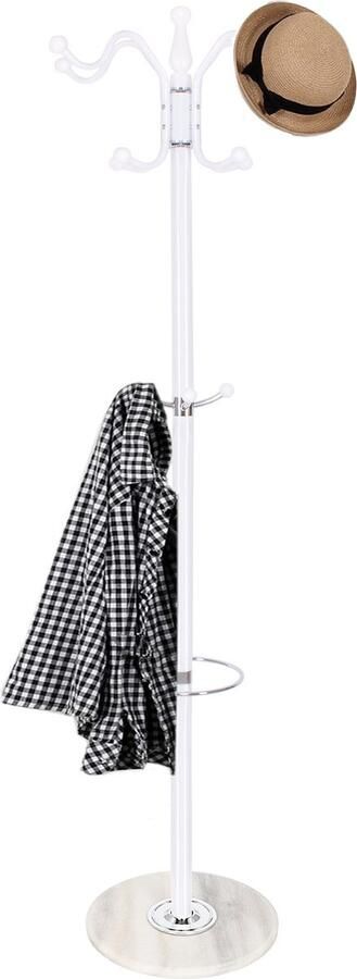 Springos Staande Kapstok Metaal Marmer 12 Haken Wit Zilver 174 cm